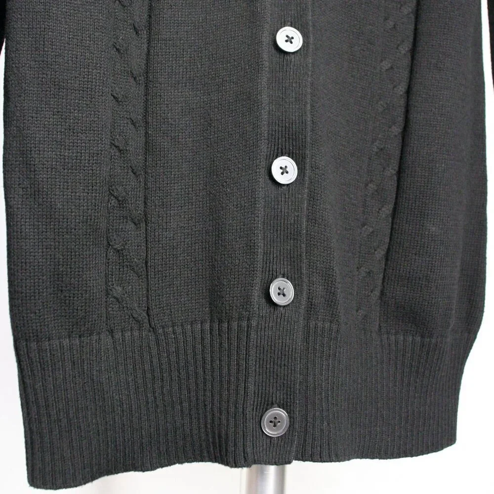 Banana Republic Factory Black V-Neck Lightweight Cable Knit‎ Midi Cardigan Sz L - Picture 4 of 10